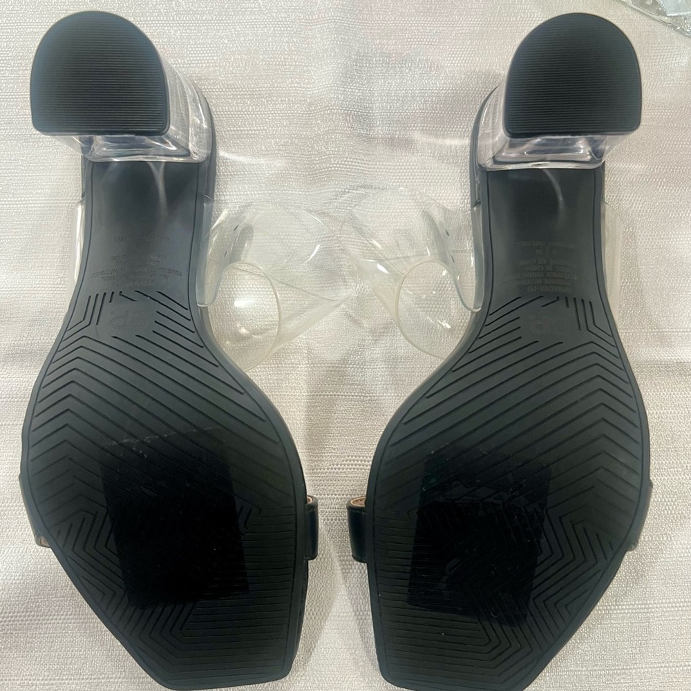 New BPNaomi Clear strap Block Heel Sandals Black Faux Leather Women’s size 8.5 M - Picture 11 of 16